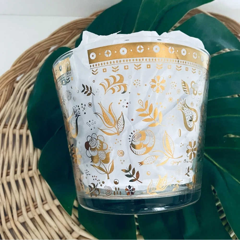 Vintage Ice Bucket Gold & Glass Bowl Mid-Century MCM Hollywood Regency Barware